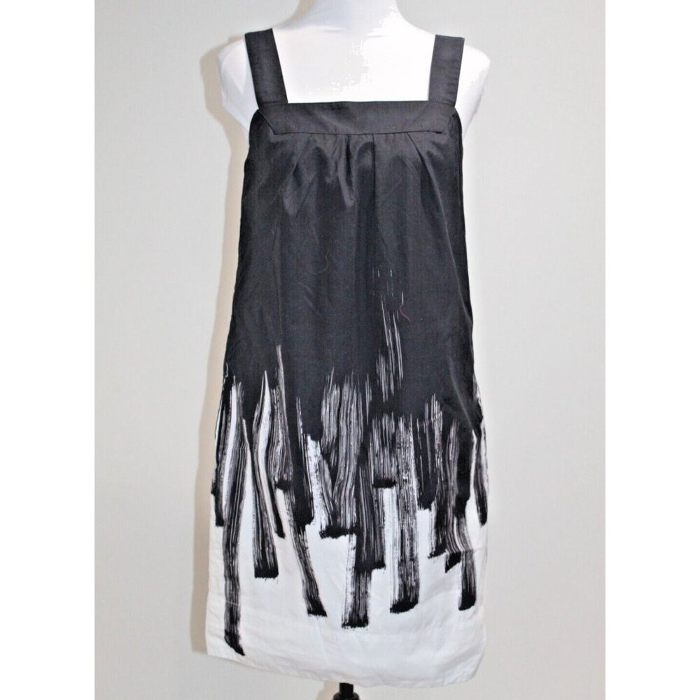 VINCE Dress Abstract Print Jumper Shift Sleeveless Cotton Lined White & Black 6